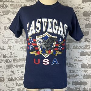 Vtg Las Vegas USA TeeShirt Navy Blue Single Stitch Unisex Sz‎ S Eagle Graphic